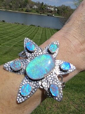 Triplet Opal Gemstone Cuff Bracelet in 925 Sterling Silver